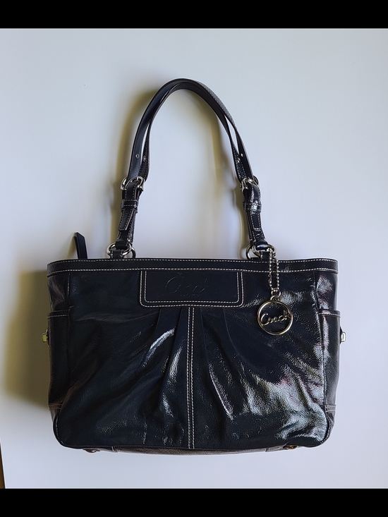 Coach Handbags - Coach Legacy Midnight Blue Patent Leather Turnlock Double Handle Tote Bag